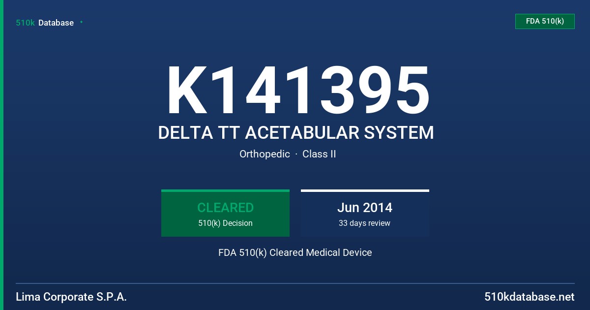 K141395 DELTA TT ACETABULAR SYSTEM FDA 510(k) Cleared Medical Device