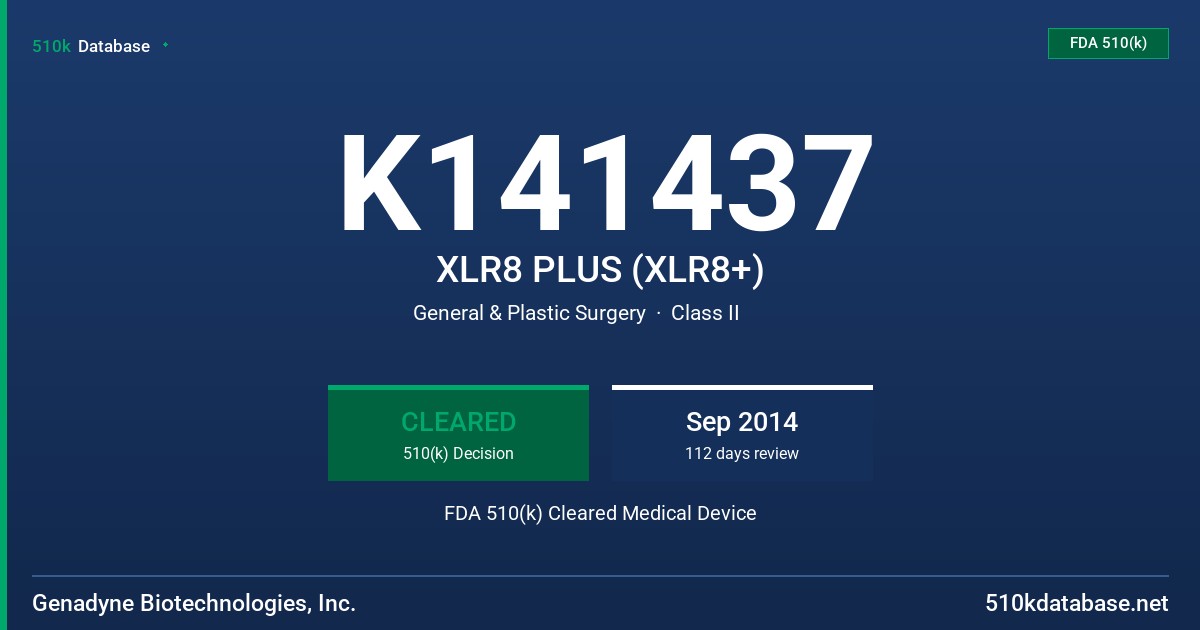 K141437 XLR8 PLUS (XLR8+) FDA 510(k) Cleared Medical Device