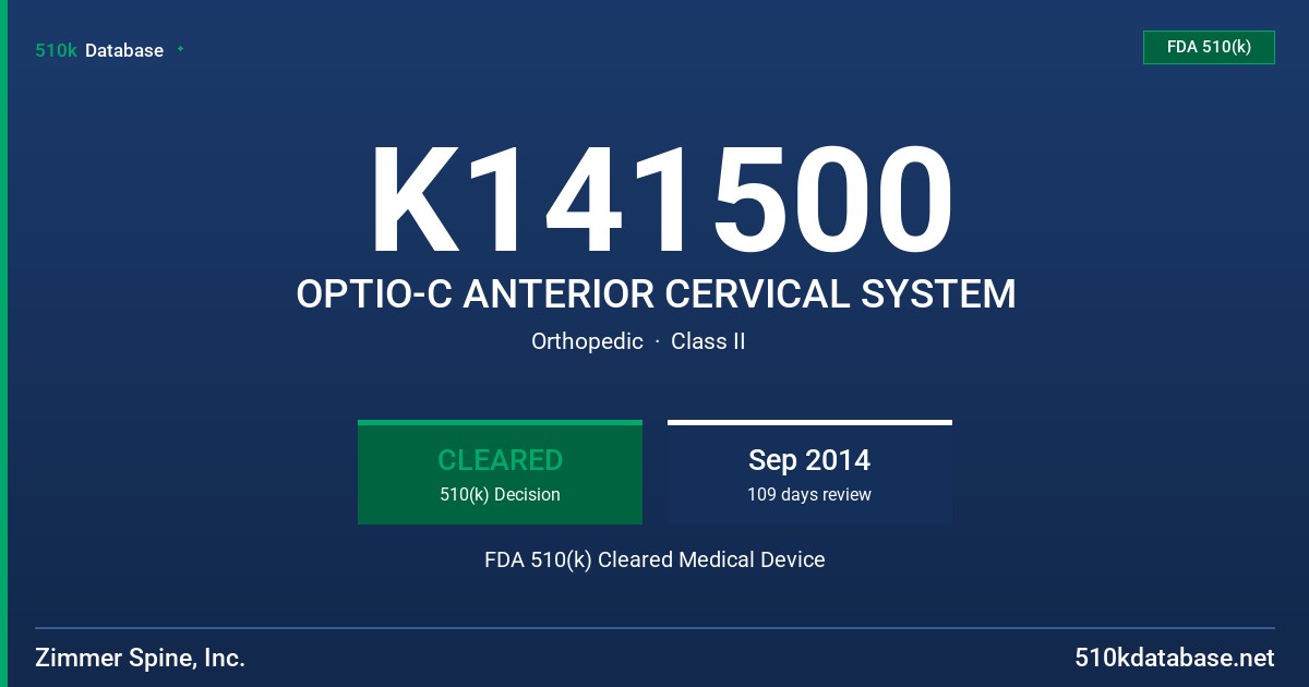 K141500 OPTIO-C ANTERIOR CERVICAL SYSTEM FDA 510(k) Cleared Medical Device