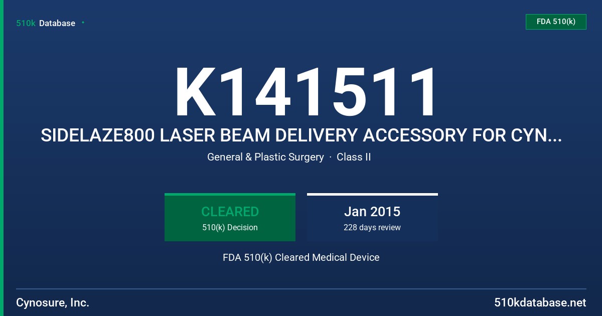 K141511 SIDELAZE800 LASER BEAM DELIVERY ACCESSORY FOR CYNOSURE 1440MM WAVELENGTH LASERS FDA 510(k) Cleared Medical Device
