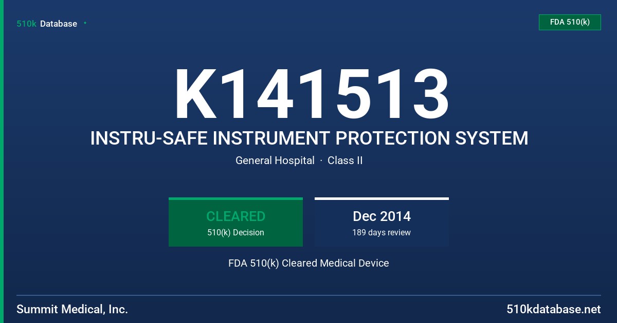 K141513 INSTRU-SAFE INSTRUMENT PROTECTION SYSTEM FDA 510(k) Cleared Medical Device