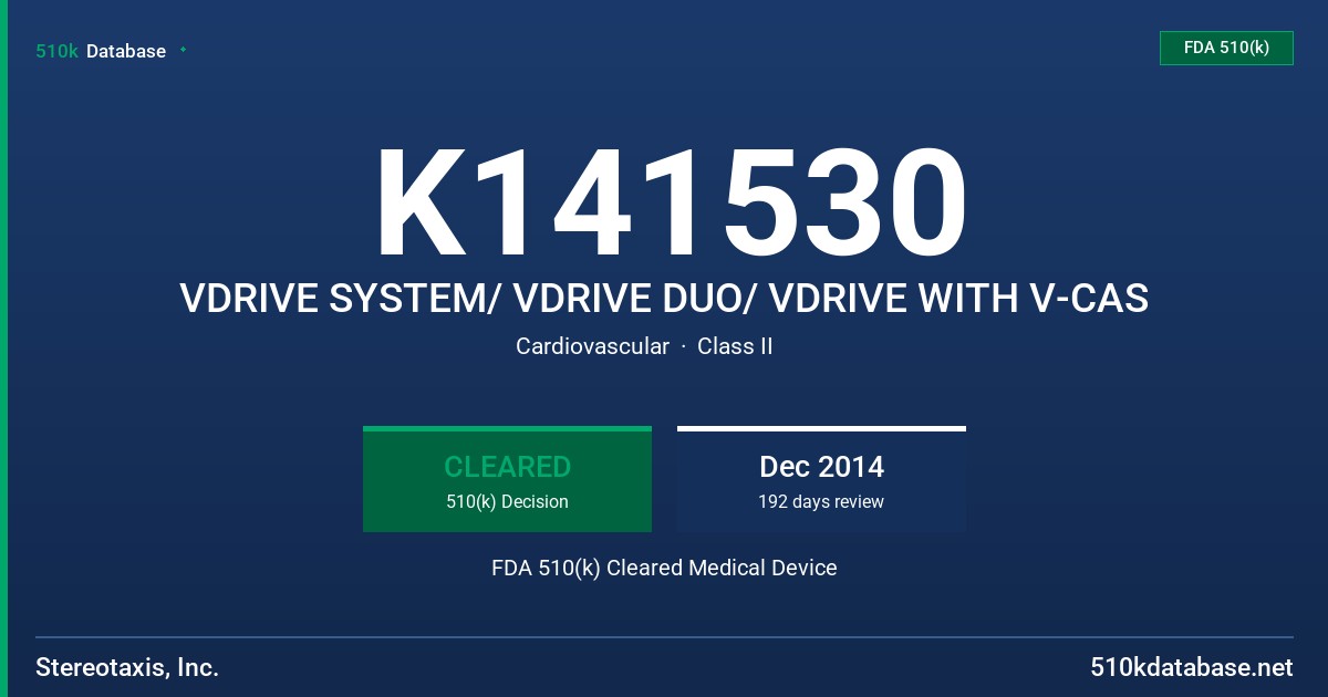 K141530 VDRIVE SYSTEM/ VDRIVE DUO/ VDRIVE WITH V-CAS FDA 510(k) Cleared Medical Device