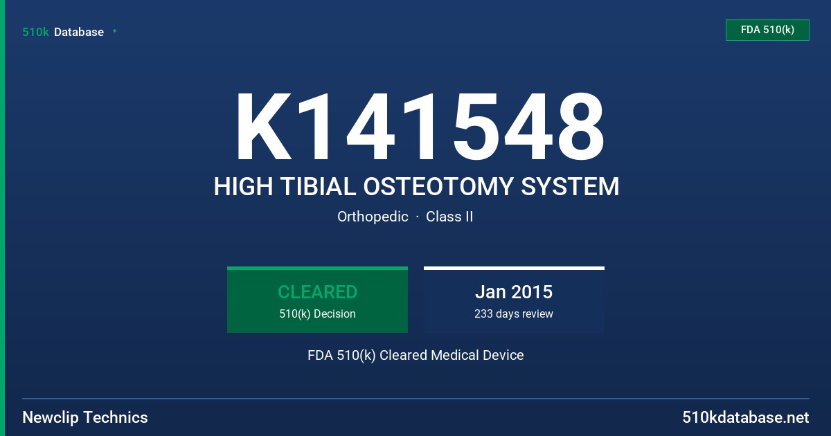 K141548 HIGH TIBIAL OSTEOTOMY SYSTEM FDA 510(k) Cleared Medical Device