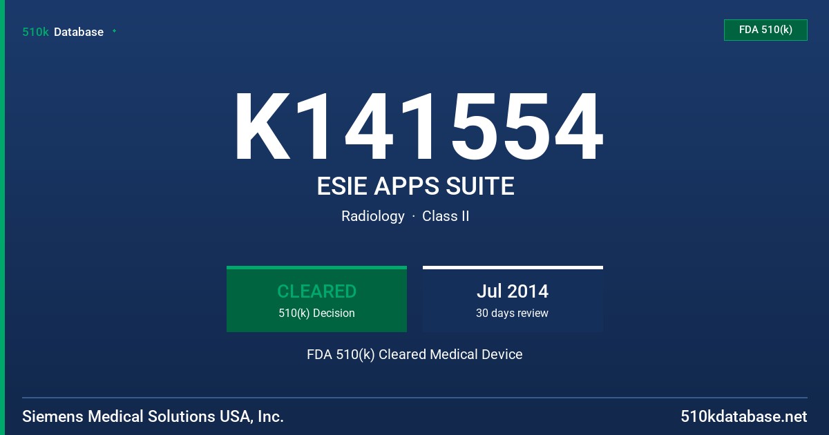 K141554 ESIE APPS SUITE FDA 510(k) Cleared Medical Device
