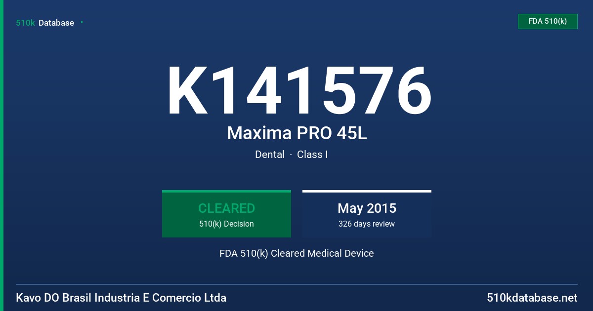 K141576 Maxima PRO 45L FDA 510(k) Cleared Medical Device
