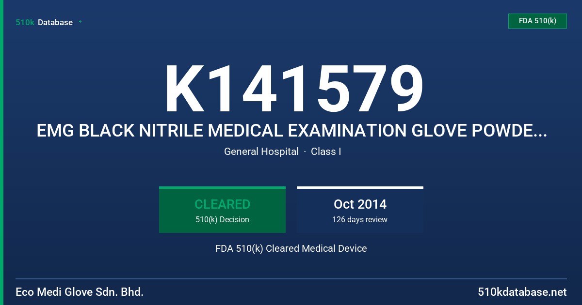 K141579 EMG BLACK NITRILE MEDICAL EXAMINATION GLOVE POWDER FREE FDA 510(k) Cleared Medical Device