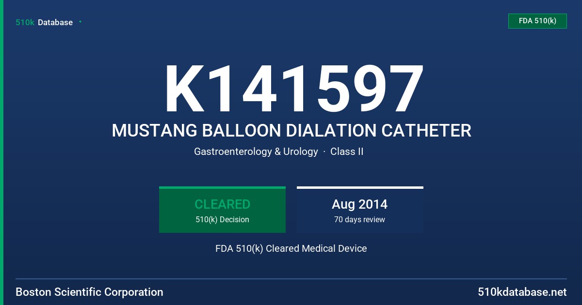 K141597 MUSTANG BALLOON DIALATION CATHETER FDA 510(k) Cleared Medical Device