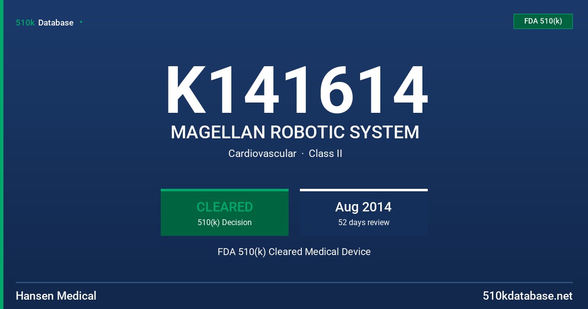 K141614 MAGELLAN ROBOTIC SYSTEM FDA 510(k) Cleared Medical Device