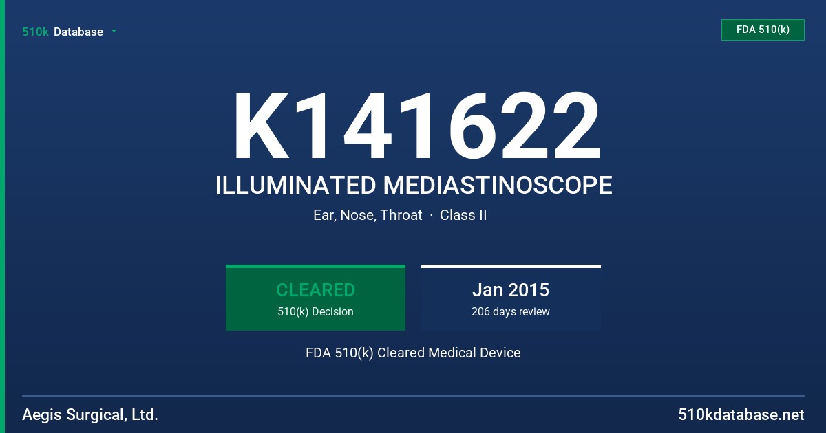 K141622 ILLUMINATED MEDIASTINOSCOPE FDA 510(k) Cleared Medical Device