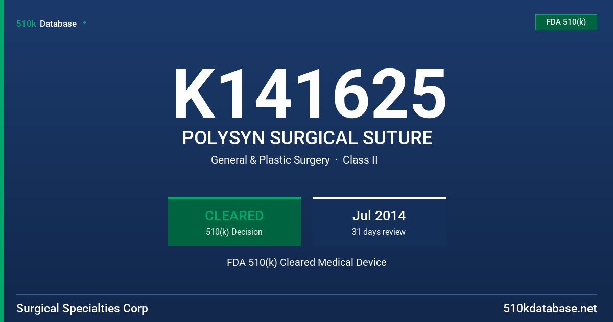 K141625 POLYSYN SURGICAL SUTURE FDA 510(k) Cleared Medical Device