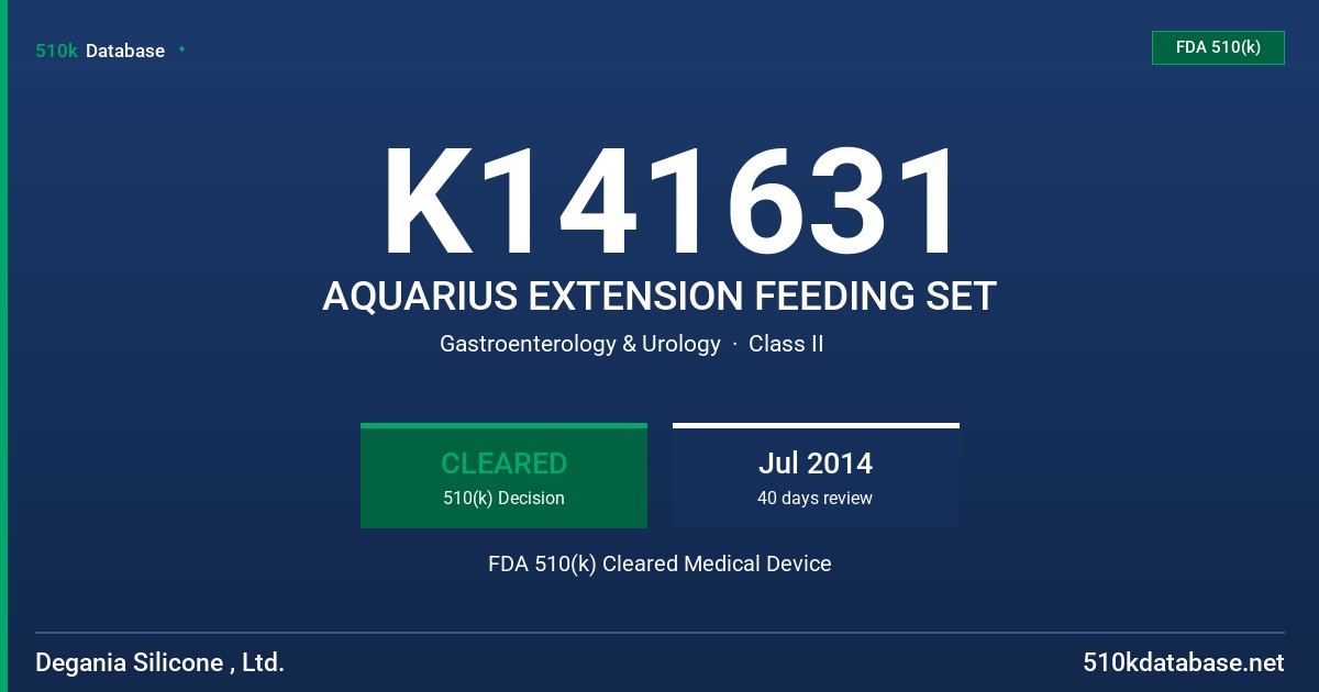 K141631 AQUARIUS EXTENSION FEEDING SET FDA 510(k) Cleared Medical Device