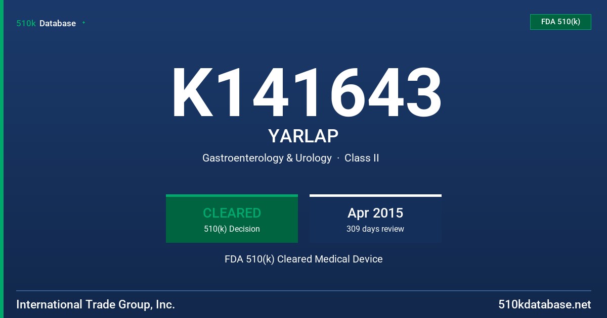 K141643 YARLAP FDA 510(k) Cleared Medical Device