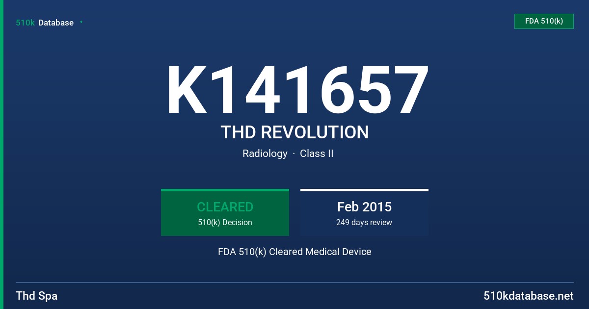 K141657 THD REVOLUTION FDA 510(k) Cleared Medical Device