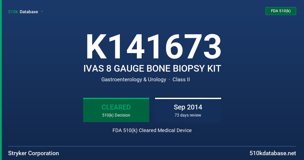 K141673 IVAS 8 GAUGE BONE BIOPSY KIT FDA 510(k) Cleared Medical Device