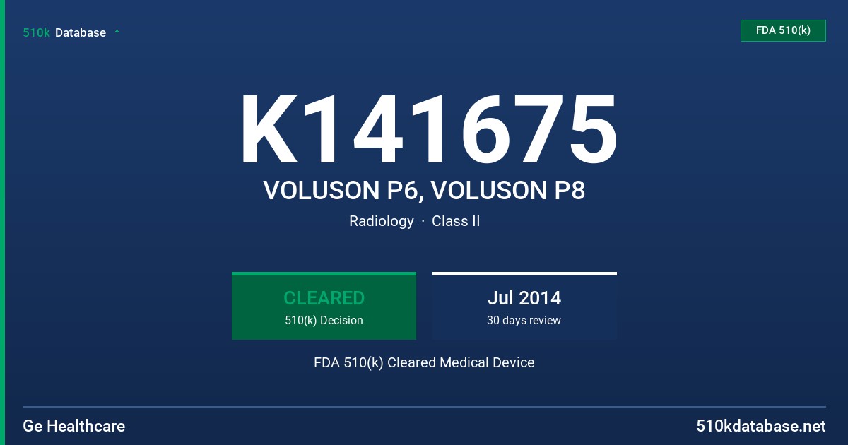 K141675 VOLUSON P6, VOLUSON P8 FDA 510(k) Cleared Medical Device