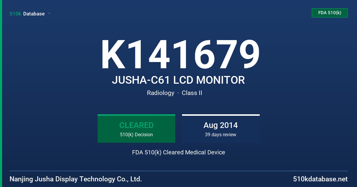 K141679 JUSHA-C61 LCD MONITOR FDA 510(k) Cleared Medical Device