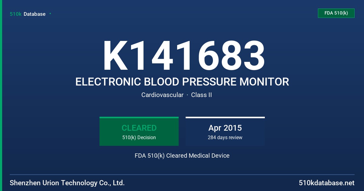 K141683 ELECTRONIC BLOOD PRESSURE MONITOR FDA 510(k) Cleared Medical Device
