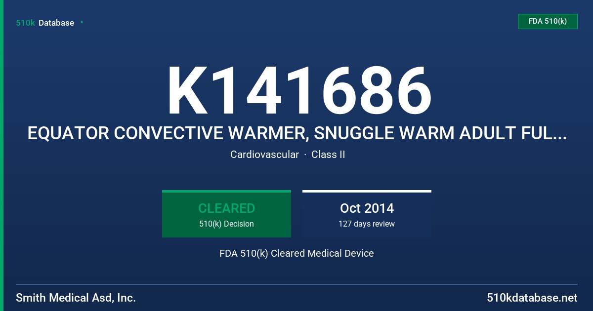 K141686 EQUATOR CONVECTIVE WARMER, SNUGGLE WARM ADULT FULL BODY CONVECTIVE WARMING BLANKET, SNUGGLE WARM PEDIATRICFULL BODY FDA 510(k) Cleared Medical Device
