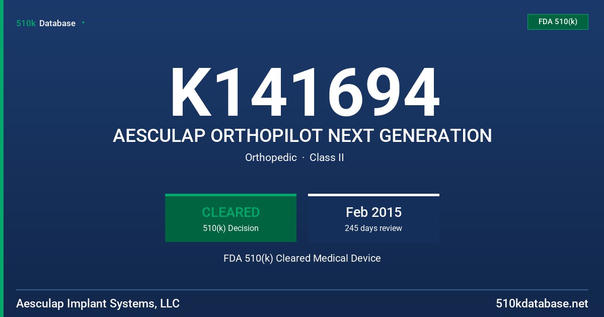 K141694 AESCULAP ORTHOPILOT NEXT GENERATION FDA 510(k) Cleared Medical Device