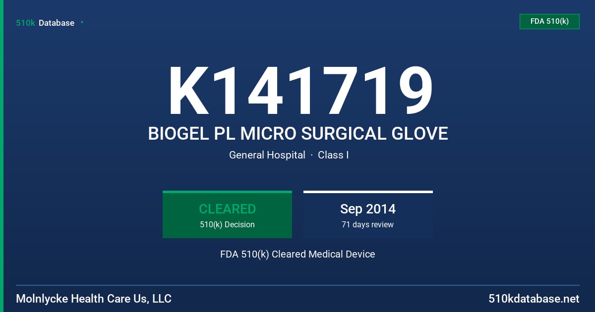 K141719 BIOGEL PL MICRO SURGICAL GLOVE FDA 510(k) Cleared Medical Device