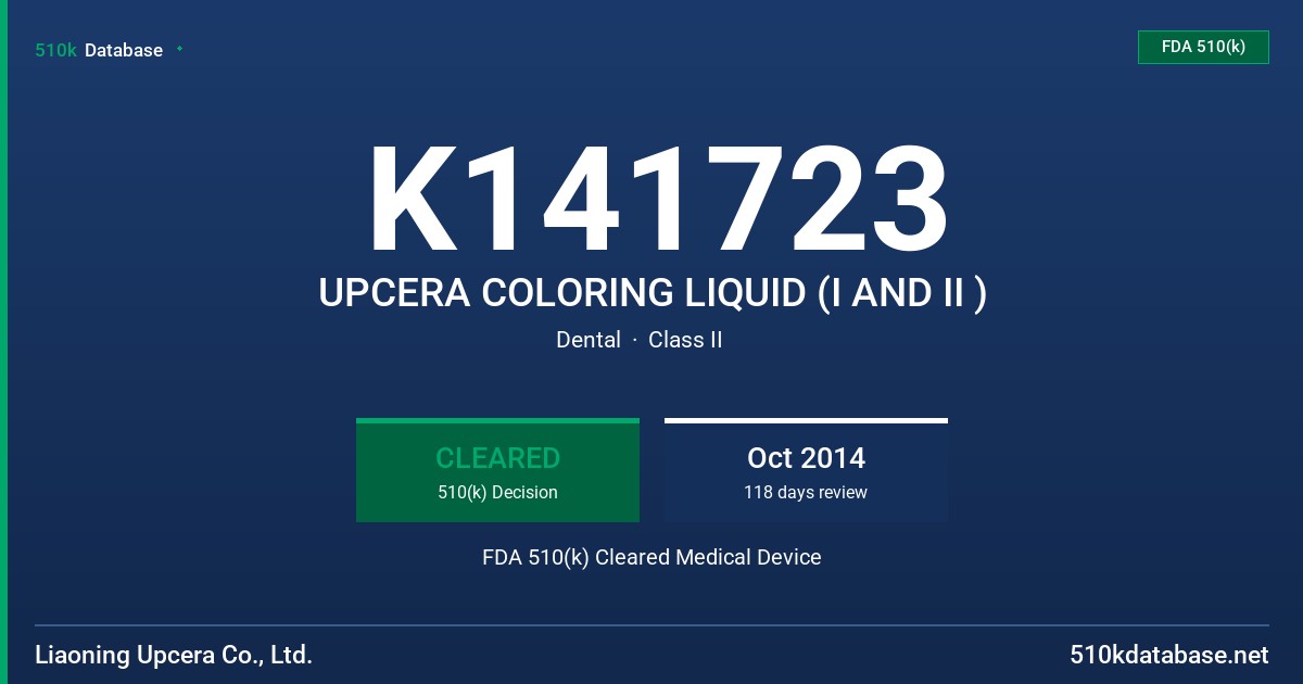 K141723 UPCERA COLORING LIQUID (I AND II ) FDA 510(k) Cleared Medical Device