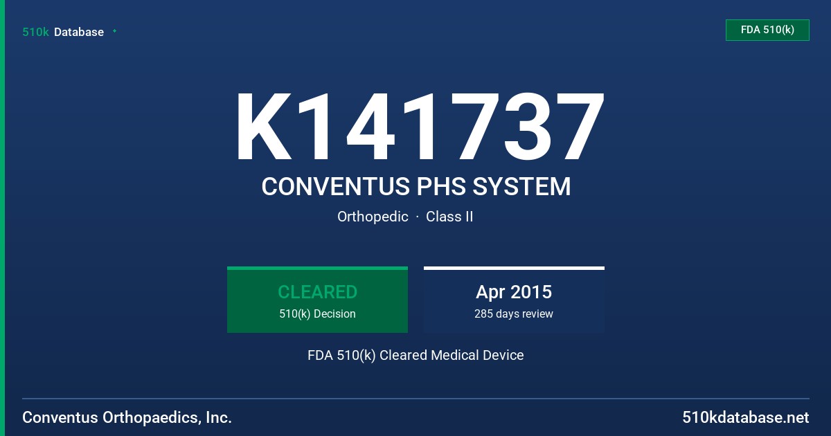K141737 CONVENTUS PHS SYSTEM FDA 510(k) Cleared Medical Device