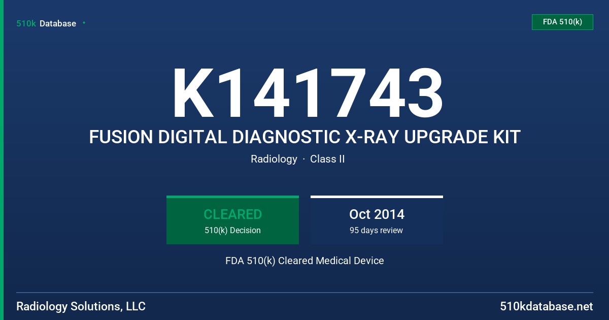 K141743 FUSION DIGITAL DIAGNOSTIC X-RAY UPGRADE KIT FDA 510(k) Cleared Medical Device
