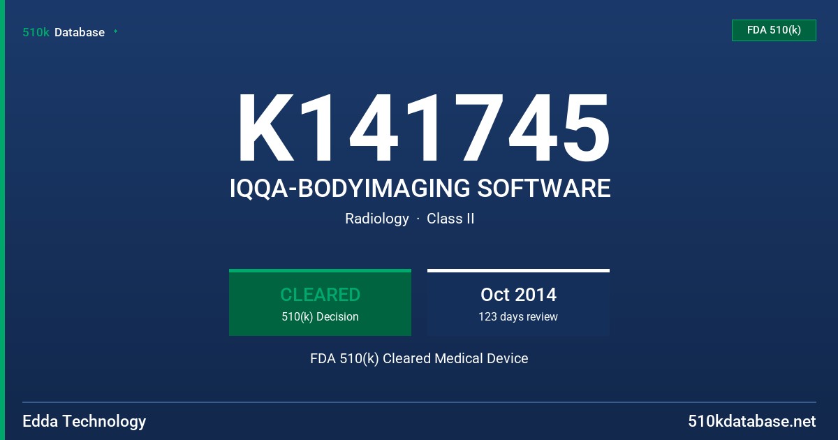 K141745 IQQA-BODYIMAGING SOFTWARE FDA 510(k) Cleared Medical Device