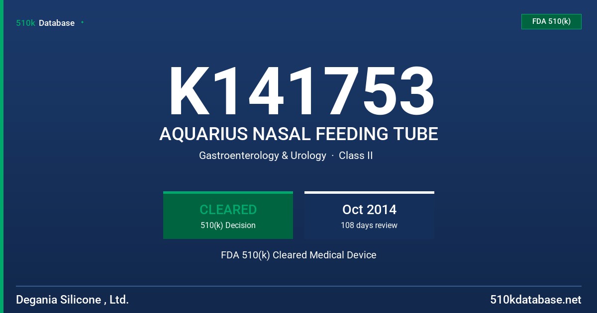K141753 AQUARIUS NASAL FEEDING TUBE FDA 510(k) Cleared Medical Device