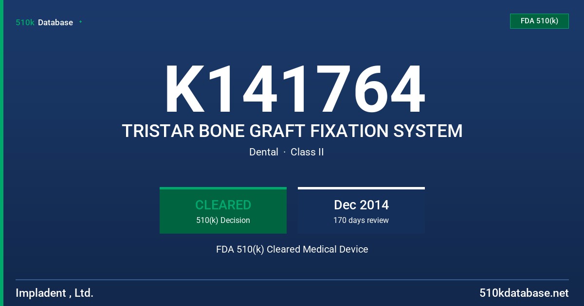 K141764 TRISTAR BONE GRAFT FIXATION SYSTEM FDA 510(k) Cleared Medical Device