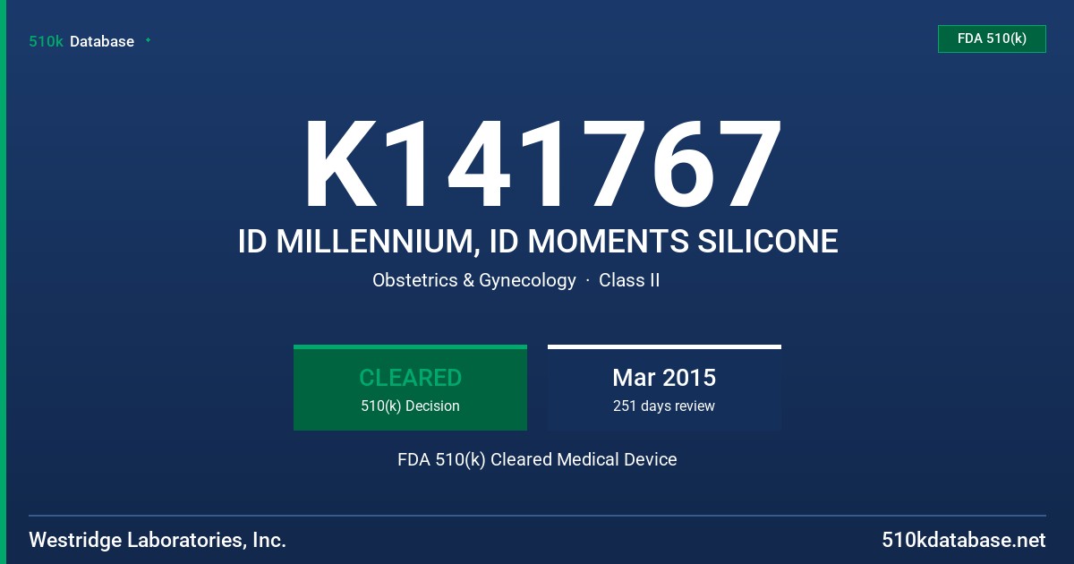 K141767 ID MILLENNIUM, ID MOMENTS SILICONE FDA 510(k) Cleared Medical Device