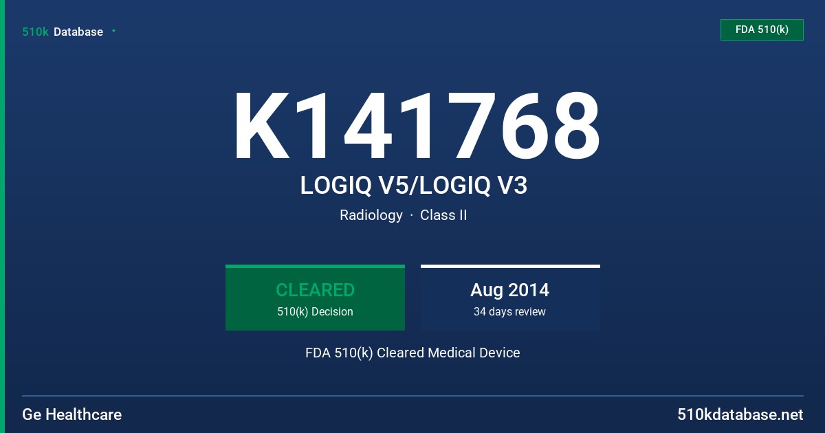 K141768 LOGIQ V5/LOGIQ V3 FDA 510(k) Cleared Medical Device