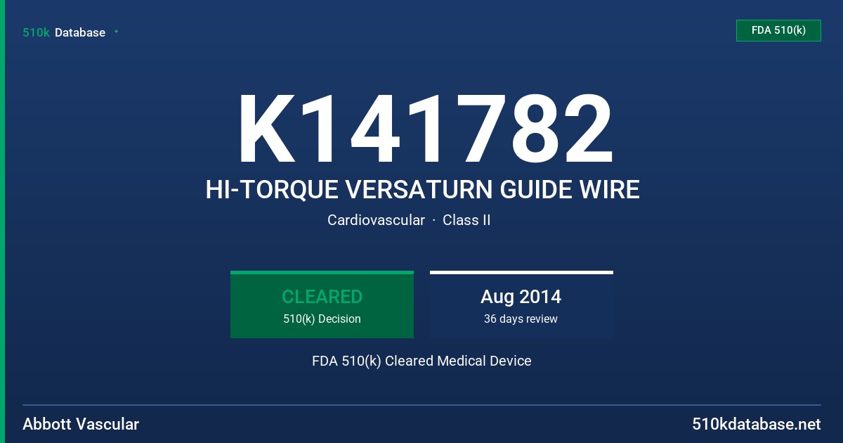 K141782 HI-TORQUE VERSATURN GUIDE WIRE FDA 510(k) Cleared Medical Device
