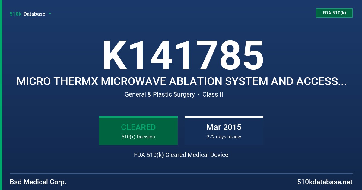 K141785 MICRO THERMX MICROWAVE ABLATION SYSTEM AND ACCESSORIES FDA 510(k) Cleared Medical Device