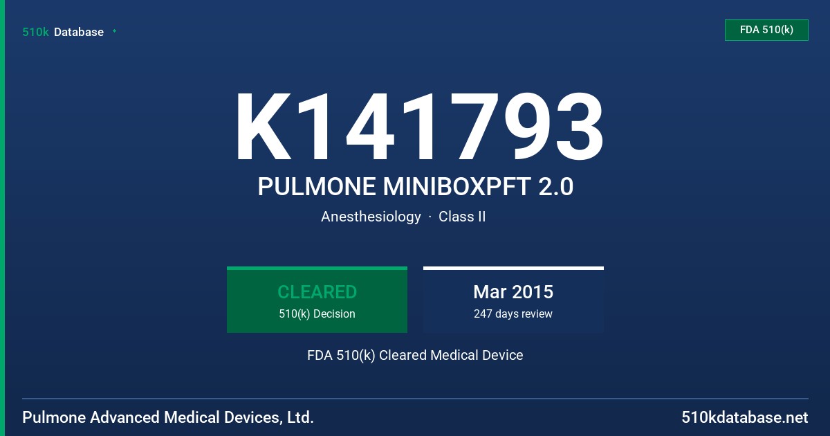 K141793 PULMONE MINIBOXPFT 2.0 FDA 510(k) Cleared Medical Device