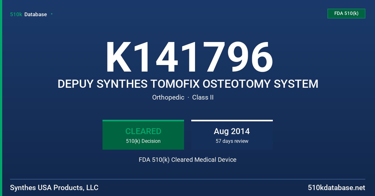 K141796 DEPUY SYNTHES TOMOFIX OSTEOTOMY SYSTEM FDA 510(k) Cleared Medical Device