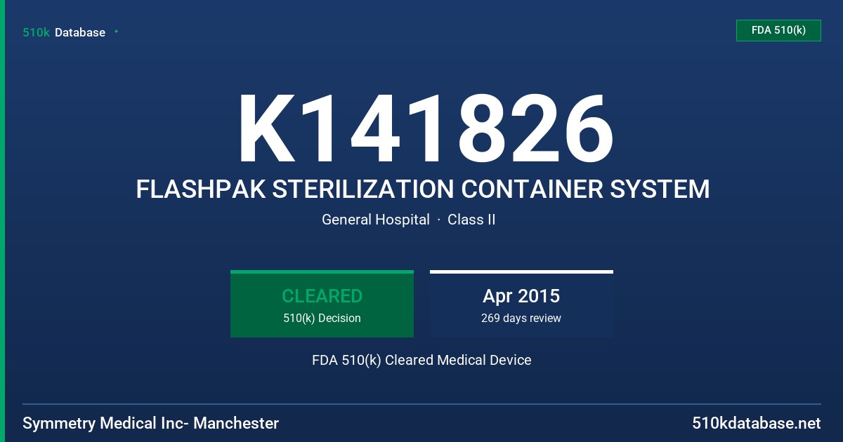 K141826 FLASHPAK STERILIZATION CONTAINER SYSTEM FDA 510(k) Cleared Medical Device