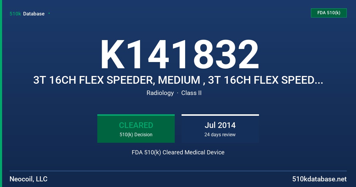 K141832 3T 16CH FLEX SPEEDER, MEDIUM , 3T 16CH FLEX SPEEDER, LARGE FDA 510(k) Cleared Medical Device