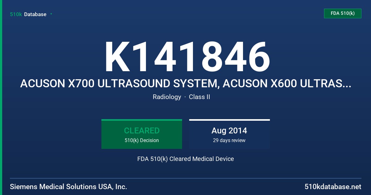 K141846 ACUSON X700 ULTRASOUND SYSTEM, ACUSON X600 ULTRASOUND SYSTEM FDA 510(k) Cleared Medical Device