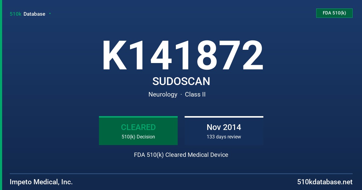 K141872 SUDOSCAN FDA 510(k) Cleared Medical Device