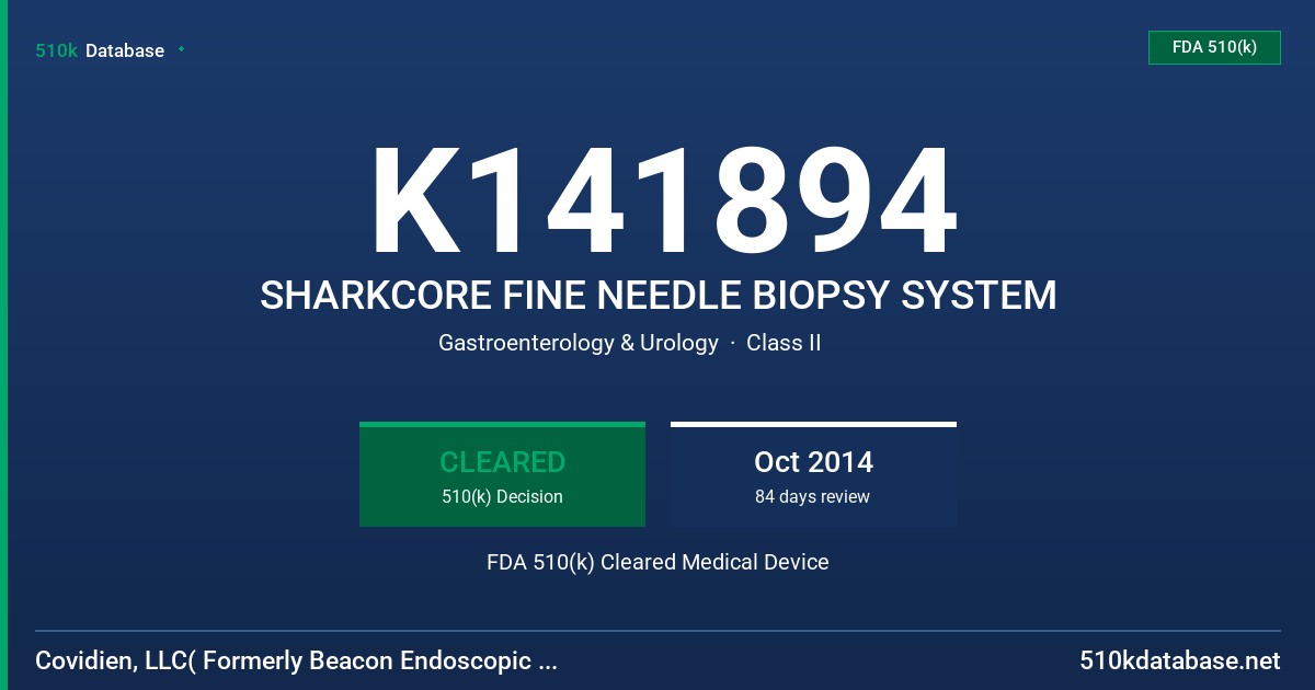 K141894 SHARKCORE FINE NEEDLE BIOPSY SYSTEM FDA 510(k) Cleared Medical Device