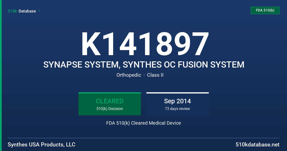 K141897 SYNAPSE SYSTEM, SYNTHES OC FUSION SYSTEM FDA 510(k) Cleared Medical Device
