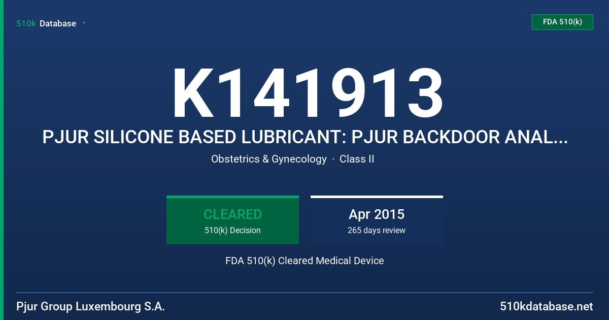 K141913 PJUR SILICONE BASED LUBRICANT: PJUR BACKDOOR ANAL GLIDE AND ANALYSE ME! FDA 510(k) Cleared Medical Device