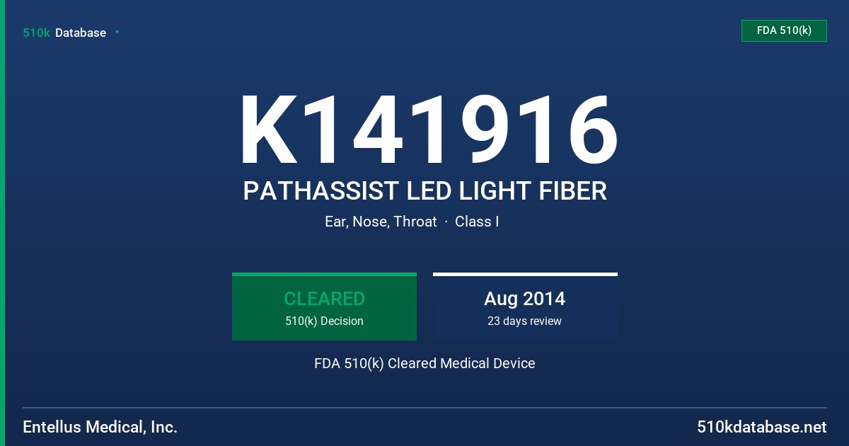 K141916 PATHASSIST LED LIGHT FIBER FDA 510(k) Cleared Medical Device