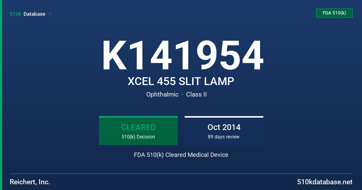 K141954 XCEL 455 SLIT LAMP FDA 510(k) Cleared Medical Device