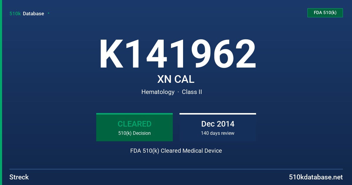 K141962 XN CAL FDA 510(k) Cleared Medical Device
