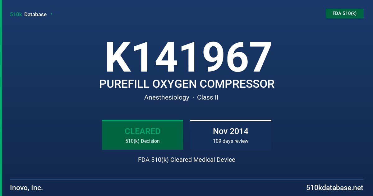 K141967 PUREFILL OXYGEN COMPRESSOR FDA 510(k) Cleared Medical Device
