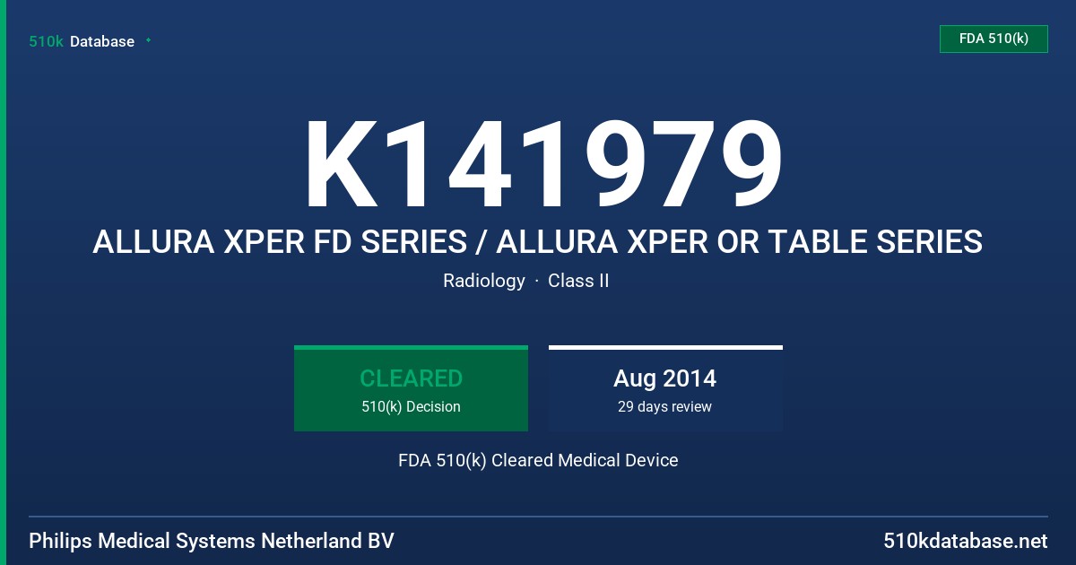 K141979 ALLURA XPER FD SERIES / ALLURA XPER OR TABLE SERIES FDA 510(k) Cleared Medical Device