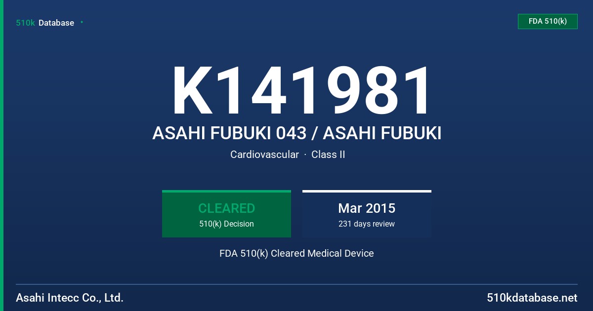 K141981 ASAHI FUBUKI 043 / ASAHI FUBUKI FDA 510(k) Cleared Medical Device