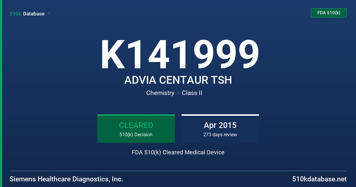 K141999 ADVIA CENTAUR TSH FDA 510(k) Cleared Medical Device